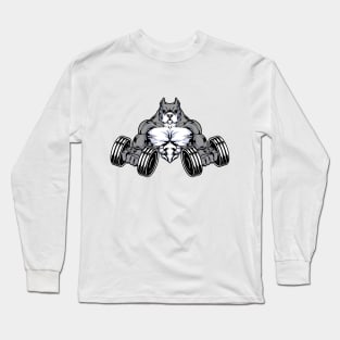 Pitbull at Bodybuilding with Dumbbells Long Sleeve T-Shirt